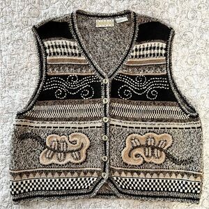 Vintage Sigrid Olsen Knit Vest with Button Closure Embroidered Boho Cottagecore